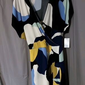 Nine West Asymmetrical Dress in Black, Blue, Yellow, and White With Tags